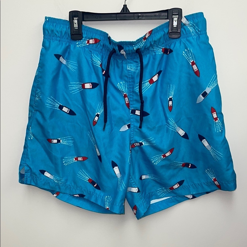 George Turquoise Swim Shorts with Rocket Design